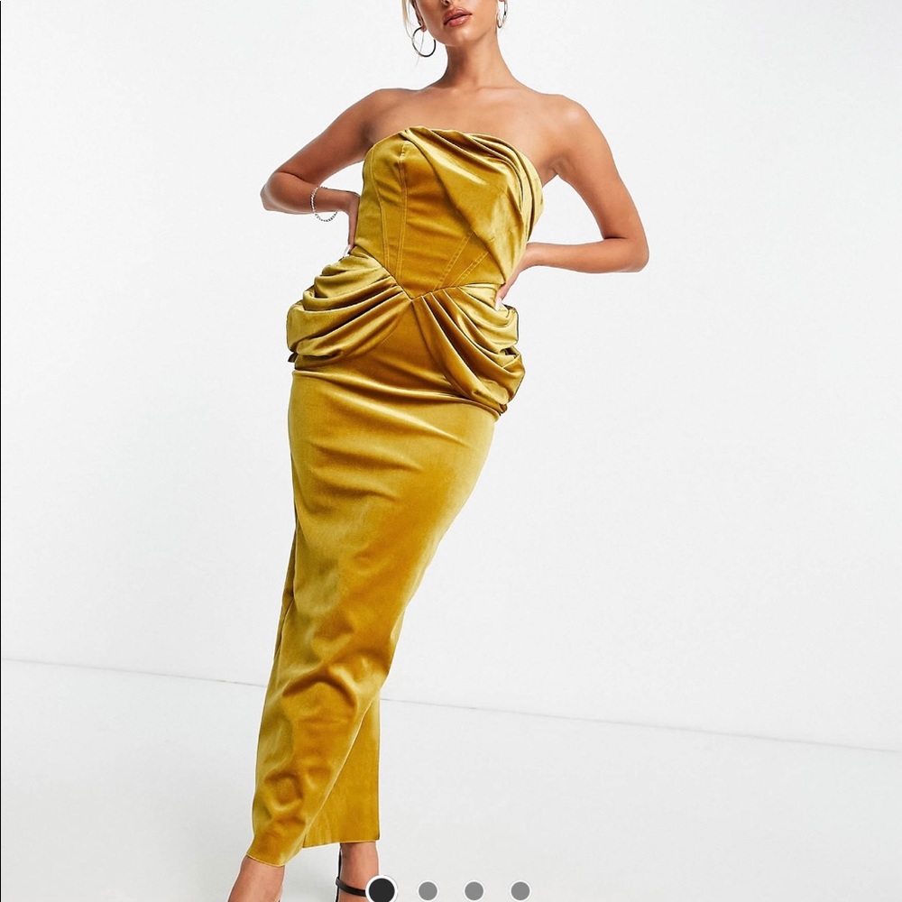 Velvet mustard corset dress